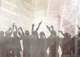 Silhouette of group of people celebrating at party with transition background