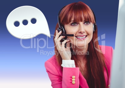 Customer care service woman with chat bubble