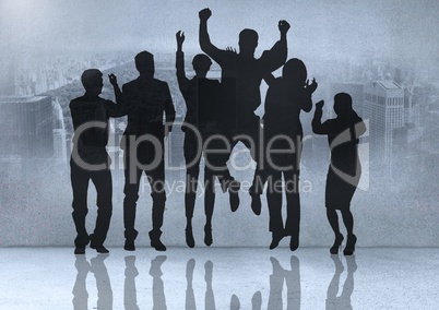 Silhouette of group of people with transition background