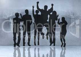 Silhouette of group of people with transition background