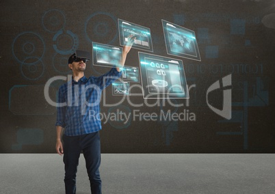 man in shirt with vr using interface
