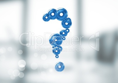 question mark made of cogs with bright background