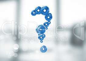 question mark made of cogs with bright background