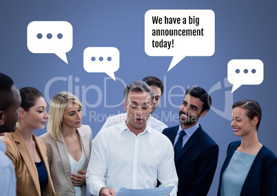 business people discussing big announcement at meeting