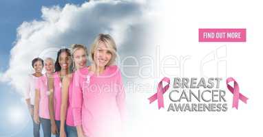 Find out more button with Text of Breast cancer awareness women with sky clouds background