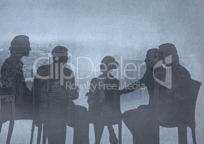 Silhouette of group of people with transition background