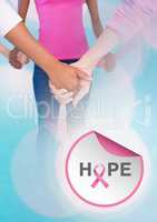 Hope text with breast cancer awareness women putting hands together