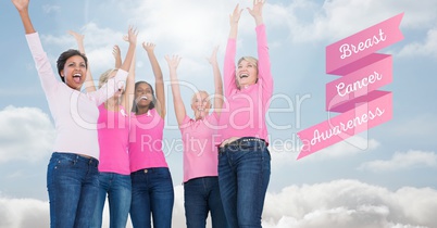 Text of Breast cancer awareness women with sky clouds background