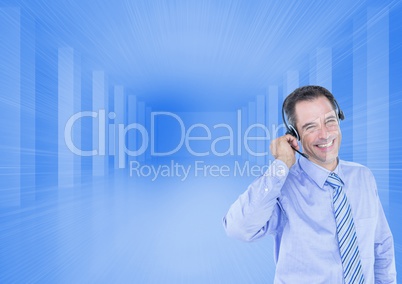 Customer care service man with blue background