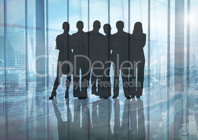 Silhouette of group of people with transition background