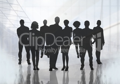 Silhouette of group of people with transition background