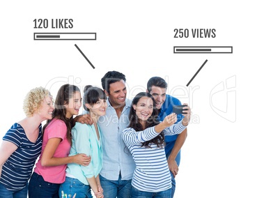 People on phone taking selfie with Views and Likes status bars