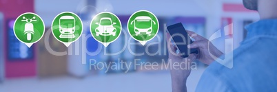Transport Icons and man holding phone