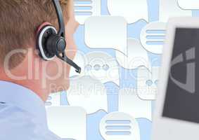 Customer care service man with chat bubbles