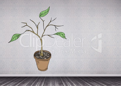 Drawing of Plant branches and leaves on wall