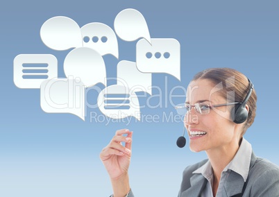 Customer care service woman with chat bubbles