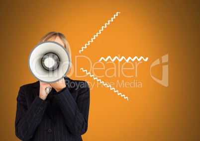 woman using megaphone with illustrations