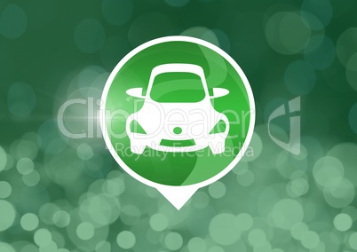 car icon with green sparkling bokeh background