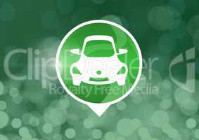 car icon with green sparkling bokeh background