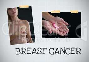 Breast Cancer text and Breast Cancer Awareness Photo Collage