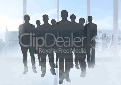 Silhouette of group of people with transition background