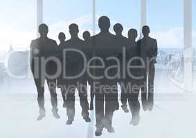 Silhouette of group of people with transition background