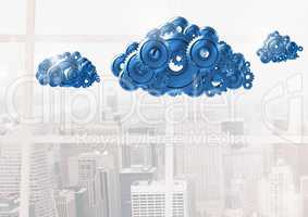 cog gears clouds with bright background