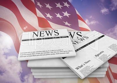 Newspapers on USA flag