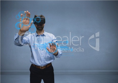 man in shirt with vr using interface