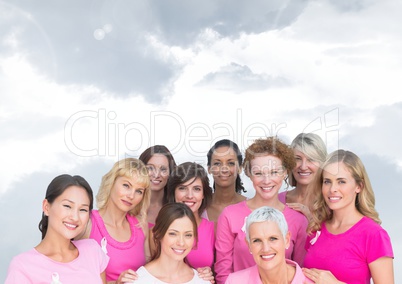 Breast cancer women with sky clouds background