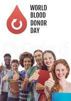 Group of people with world blood donor day and blood donation graphic