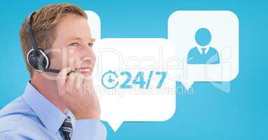 Customer care assistant man against customer care background