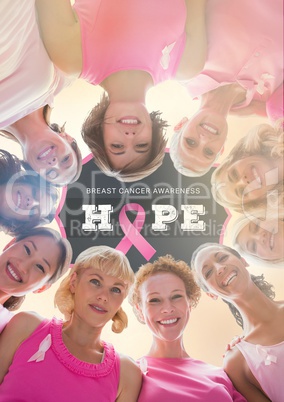 Hope text with breast cancer awareness women together