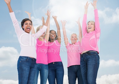 Breast cancer women with sky clouds background