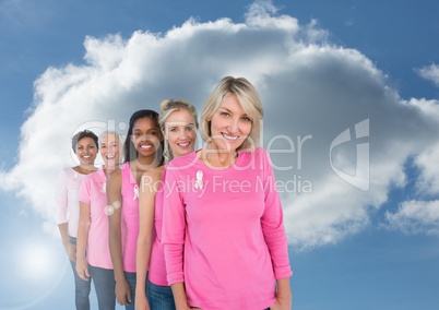 Breast cancer women with sky clouds background