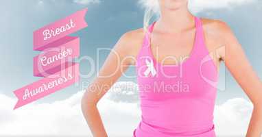 Text of Breast cancer awareness woman with sky clouds background