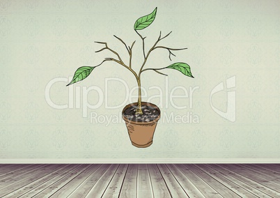 Drawing of Plant branches and leaves on wall