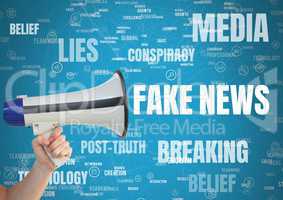 Fake news media text and megaphone