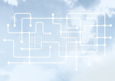 Sky clouds with graphics of connectors lines