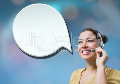 Customer care service woman with chat bubble