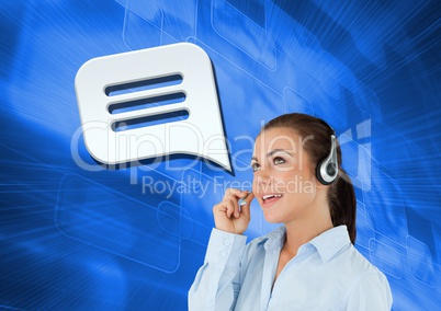 Customer care service woman with chat bubble