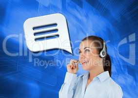 Customer care service woman with chat bubble