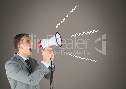 man using megaphone with illustrations