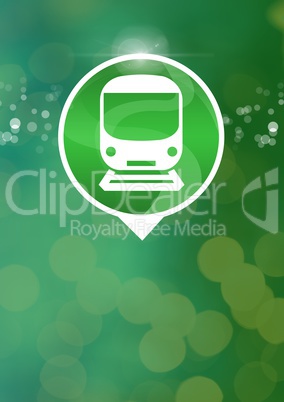 train icon with green sparkling bokeh background