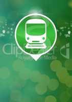 train icon with green sparkling bokeh background