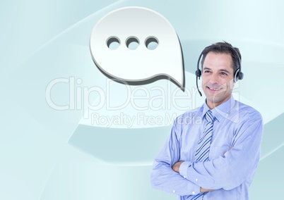 Customer care service man with chat bubble