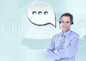 Customer care service man with chat bubble