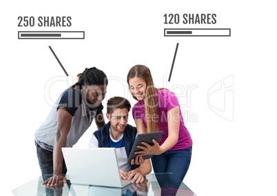 People on computers with Shares status bars