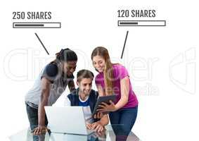 People on computers with Shares status bars