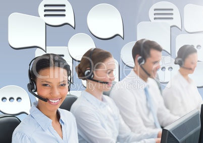 Customer care service people with chat bubbles